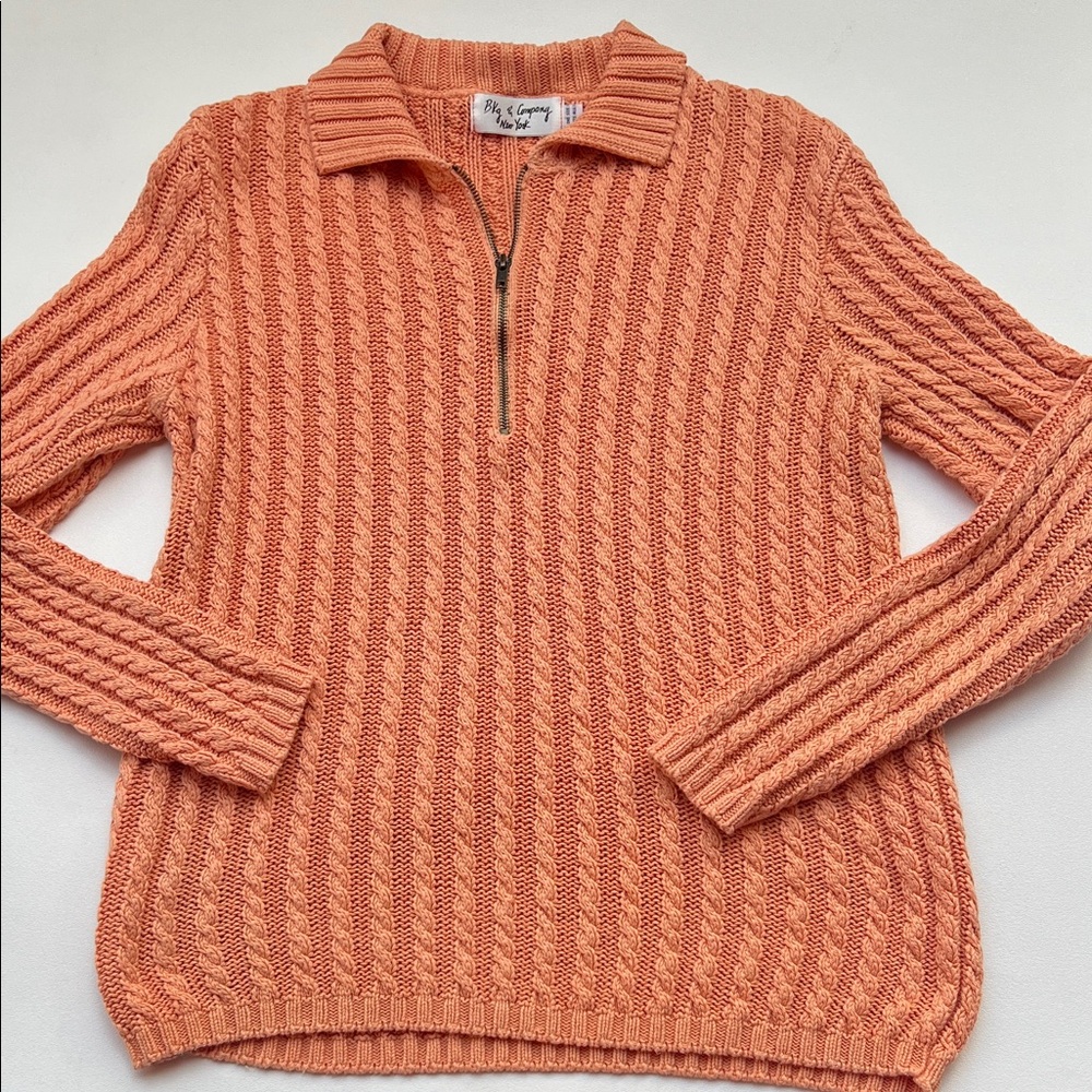 Vintage Cozy Mineral Wash‎ Orange Cable Knit Sweater USA made classic preppy